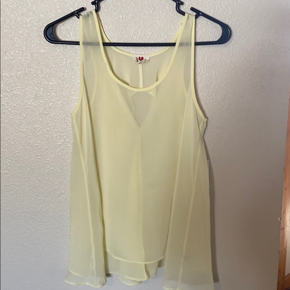 Yellow, sheer, flowy tank top